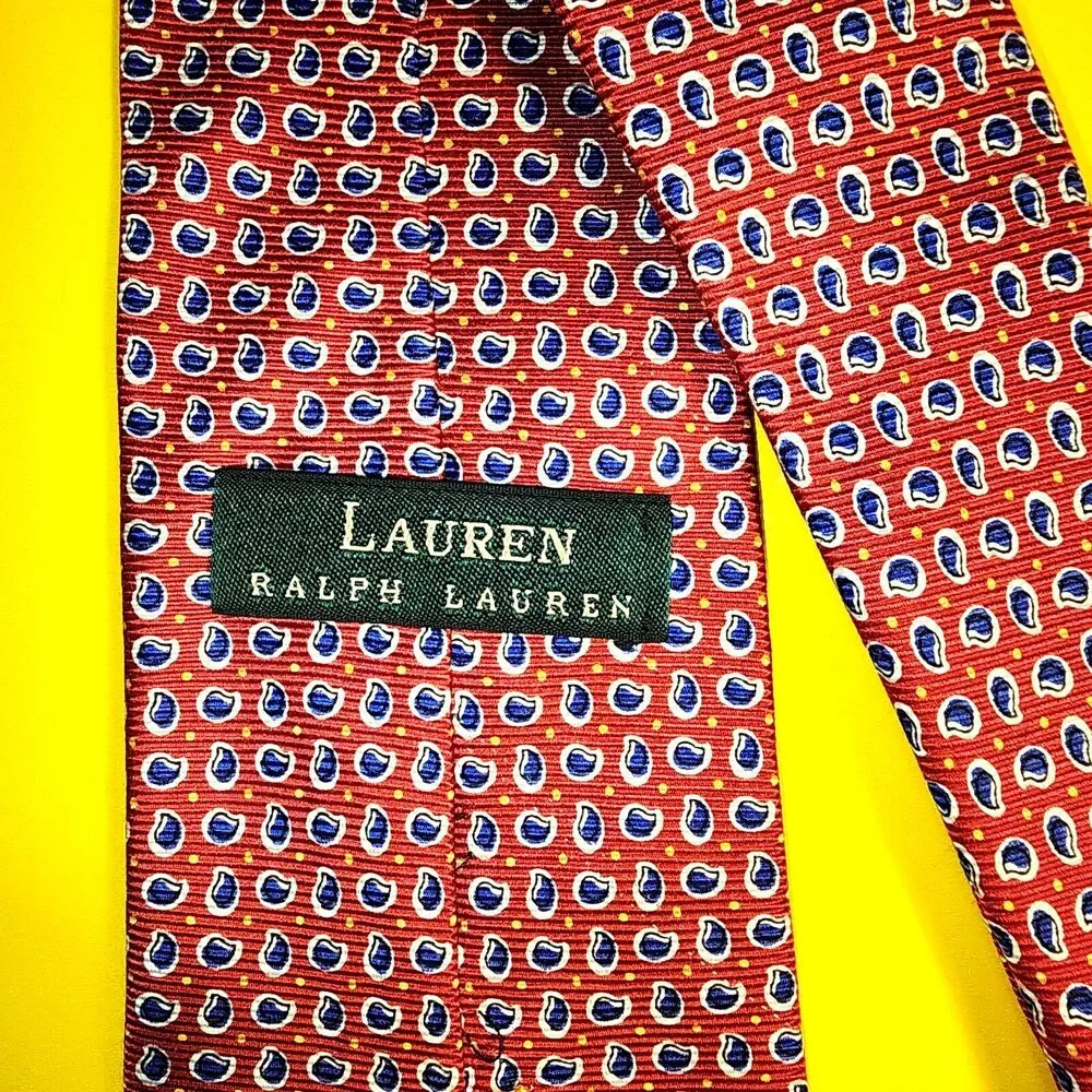 Ralph Lauren Hand Finished Red Blue 100% Silk Necktie